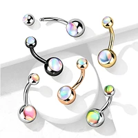 316L Surgical Steel Black PVD Basic White Iridescent Stone Belly Ring