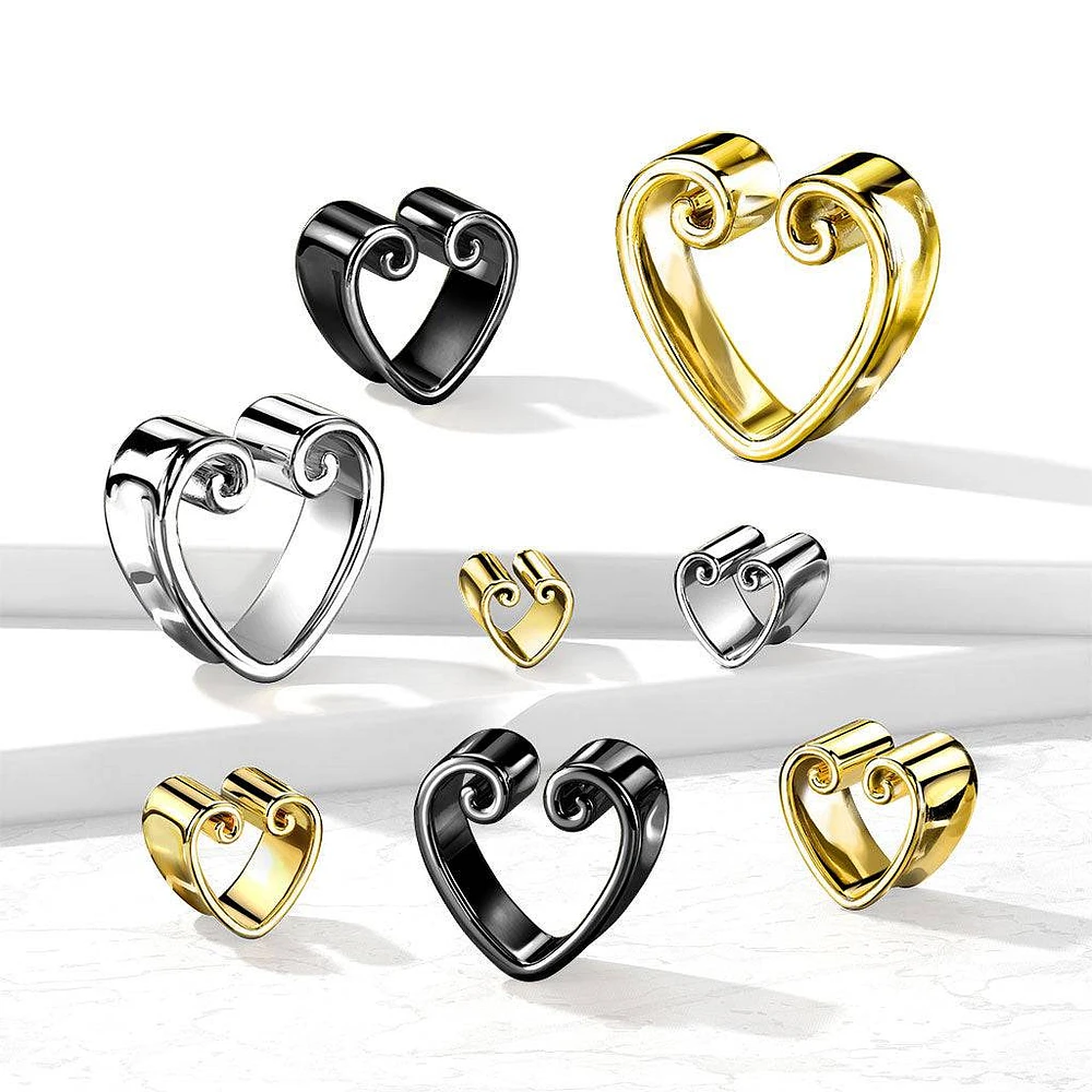 316L Surgical Steel Black PVD Heart Shaped Double Flared Tunnels