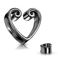 316L Surgical Steel Black PVD Heart Shaped Double Flared Tunnels