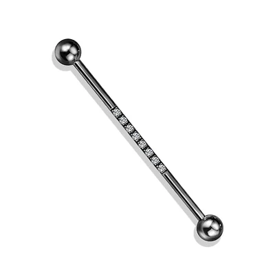 316L Surgical Steel Black PVD Industrial Straight Barbell With Dainty White CZ Gems