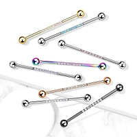 316L Surgical Steel Black PVD Industrial Straight Barbell With Dainty White CZ Gems