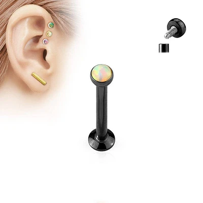 316L Surgical Steel Black PVD Internally Threaded White Opal Labret