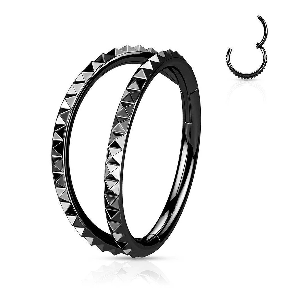 316L Surgical Steel Black PVD Ridged Double Hoop Hinged Hoop Ring Clicker