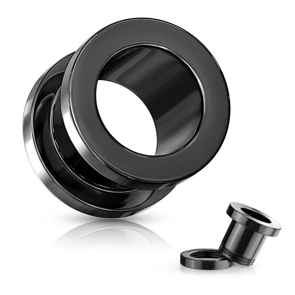 316L Surgical Steel Black PVD Screw On Tunnel Spacers