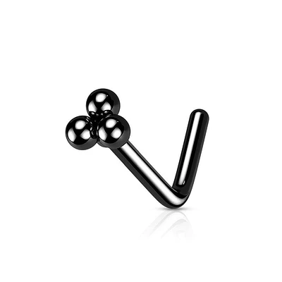 316L Surgical Steel Black PVD Trillium Ball Top L-Shape Nose Ring Stud