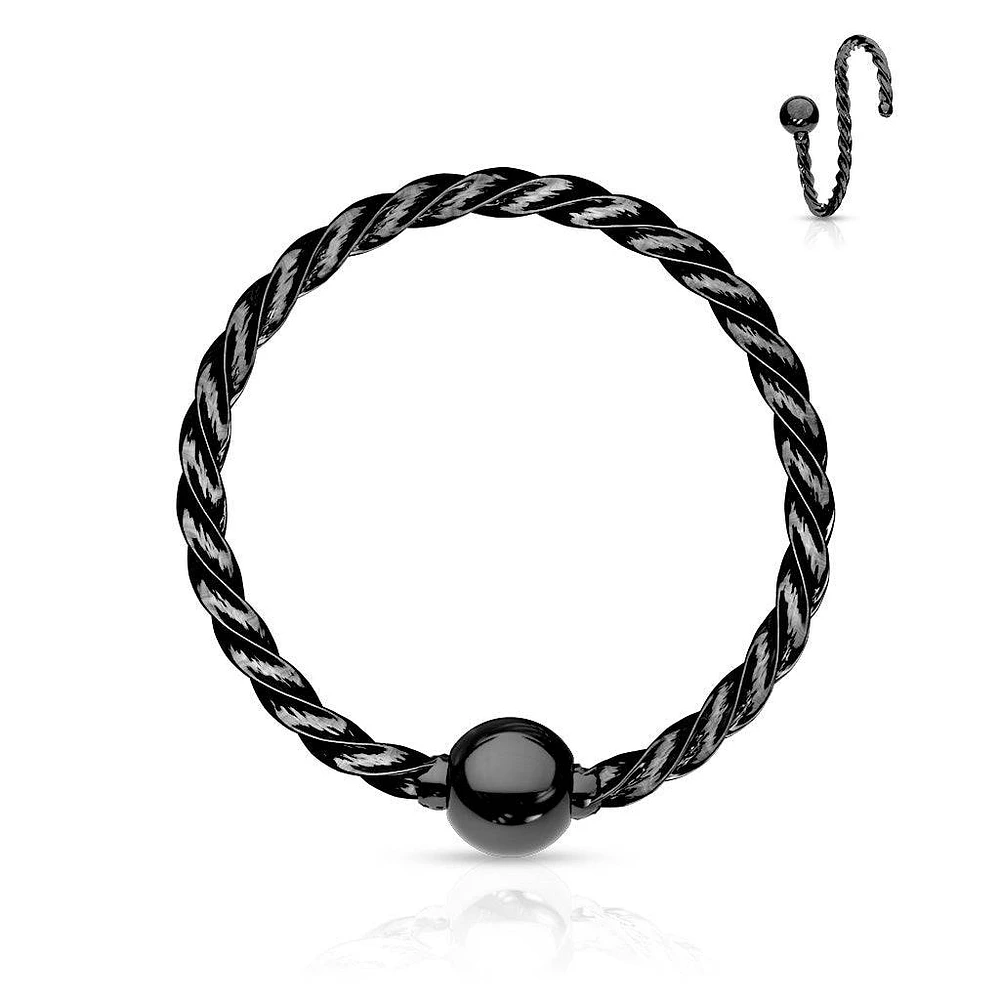 316L Surgical Steel Black PVD Twisted Rope Nose Hoop Ring with Fixed Ball