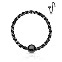 316L Surgical Steel Black PVD Twisted Rope Nose Hoop Ring with Fixed Ball