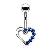 316L Surgical Steel Blue CZ Heart Outline Stud Belly Ring