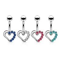 316L Surgical Steel Blue CZ Heart Outline Stud Belly Ring