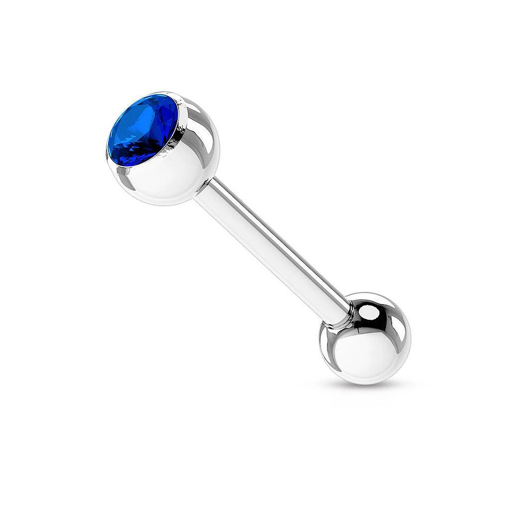 316L Surgical Steel Blue Gem Straight Barbell Tongue Ring