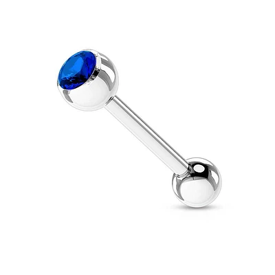 316L Surgical Steel Blue Gem Straight Barbell Tongue Ring