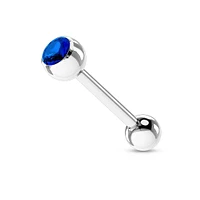 316L Surgical Steel Blue Gem Straight Barbell Tongue Ring