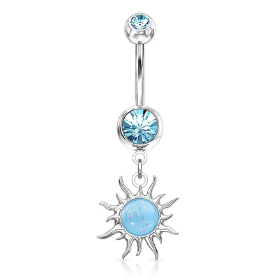 316L Surgical Steel Glitter Opal Tribal Sun Belly Button Ring