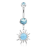 316L Surgical Steel Glitter Opal Tribal Sun Belly Button Ring