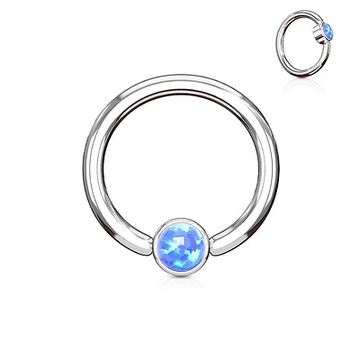 316L Surgical Steel Opal Flat Disk Captive Bead Ring Hoop Ring