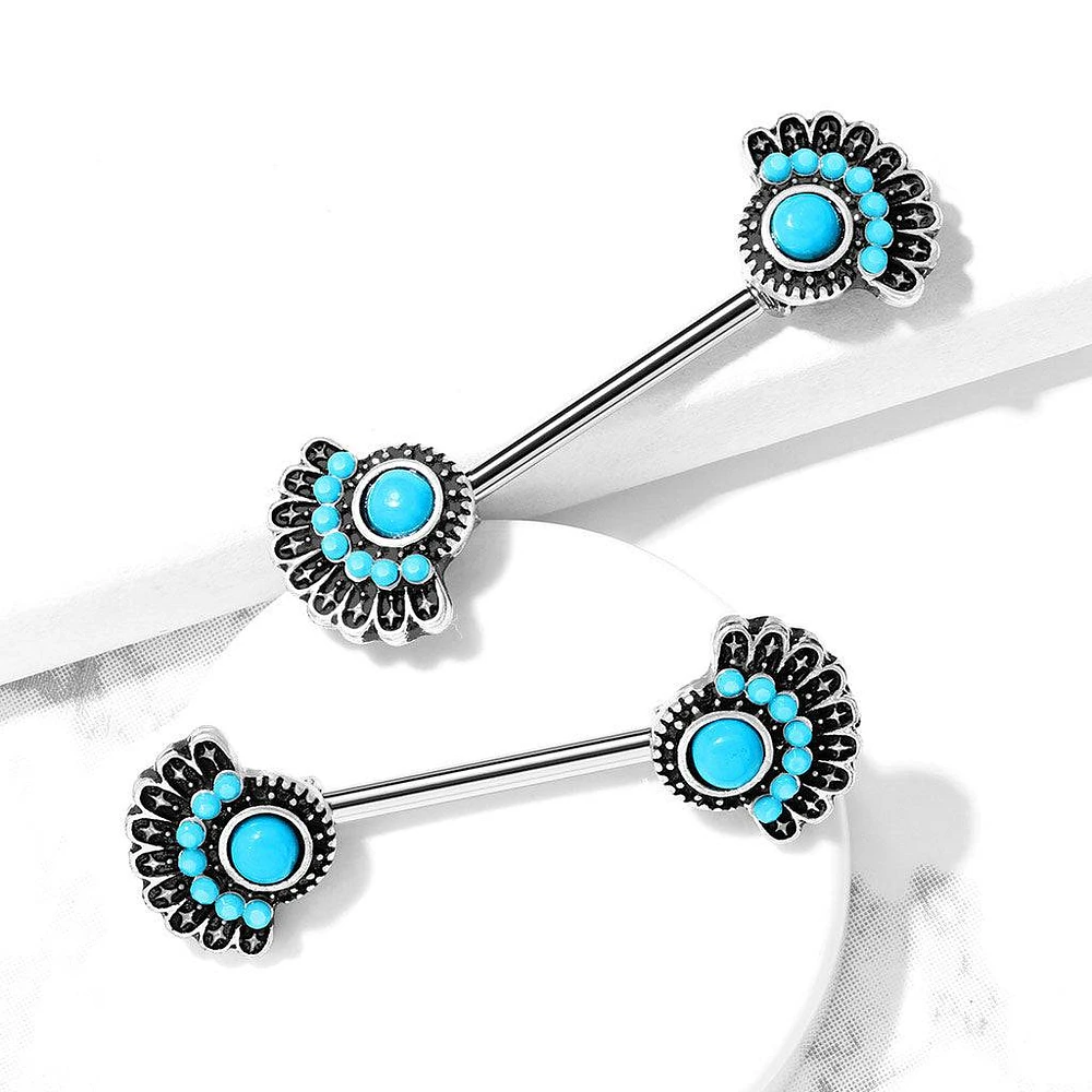 316L Surgical Steel Blue Turquoise Tribal Nipple Ring