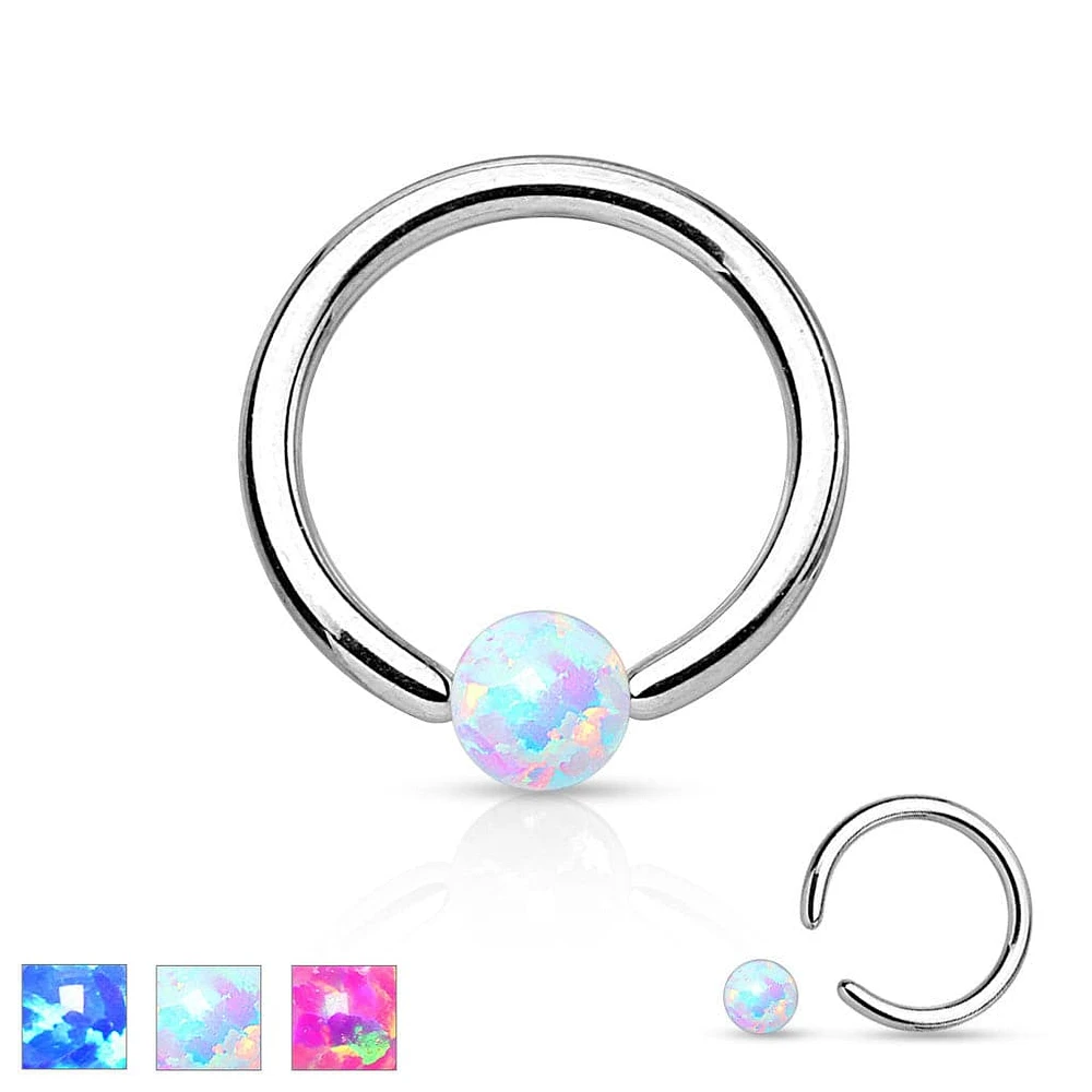 316L Surgical Steel Captive Bead Ring with Opal Ball