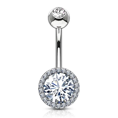 316L Surgical Steel Circle Pave White CZ Belly Ring
