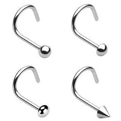 316L Surgical Steel Corkscrew Ball Dome Spike Screw Nose Stud
