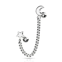 316L Surgical Steel Crescent Moon & Star Chain Link Barbell Studs