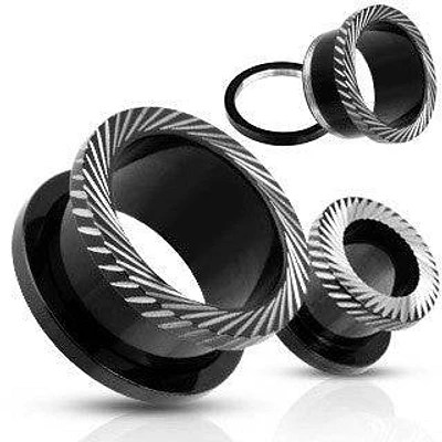 316L Surgical Steel Cut Black Screw On Ear Tunnels