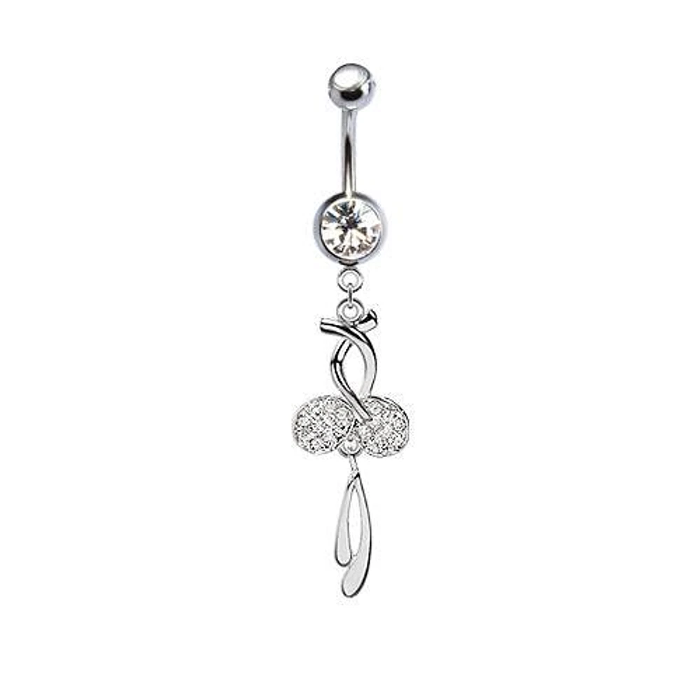 316L Surgical Steel CZ Diamond Cherries Dangle Belly Ring