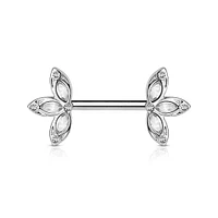 316L Surgical Steel CZ Petal Nipple Ring Barbell with Clear CZ