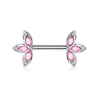 316L Surgical Steel CZ Petal Nipple Ring Barbell with Pink CZ