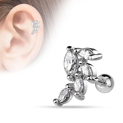 316L Surgical Steel CZ Vine Leaf Ear Helix Ball Back Stud