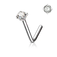 316L Surgical Steel CZ Gem Prong L Shape Nose Stud