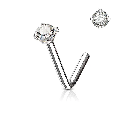 316L Surgical Steel CZ Gem Prong L Shape Nose Stud