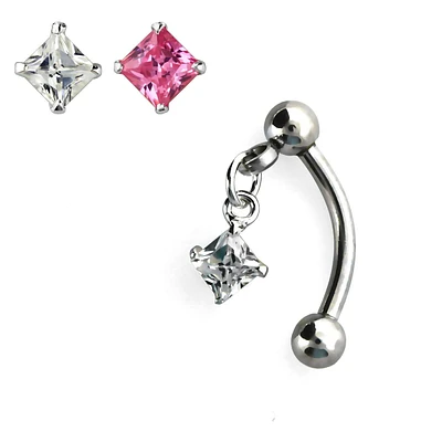 316L surgical Steel Dangling Floating Square Gem Curved Barbell Tragus Helix Ring