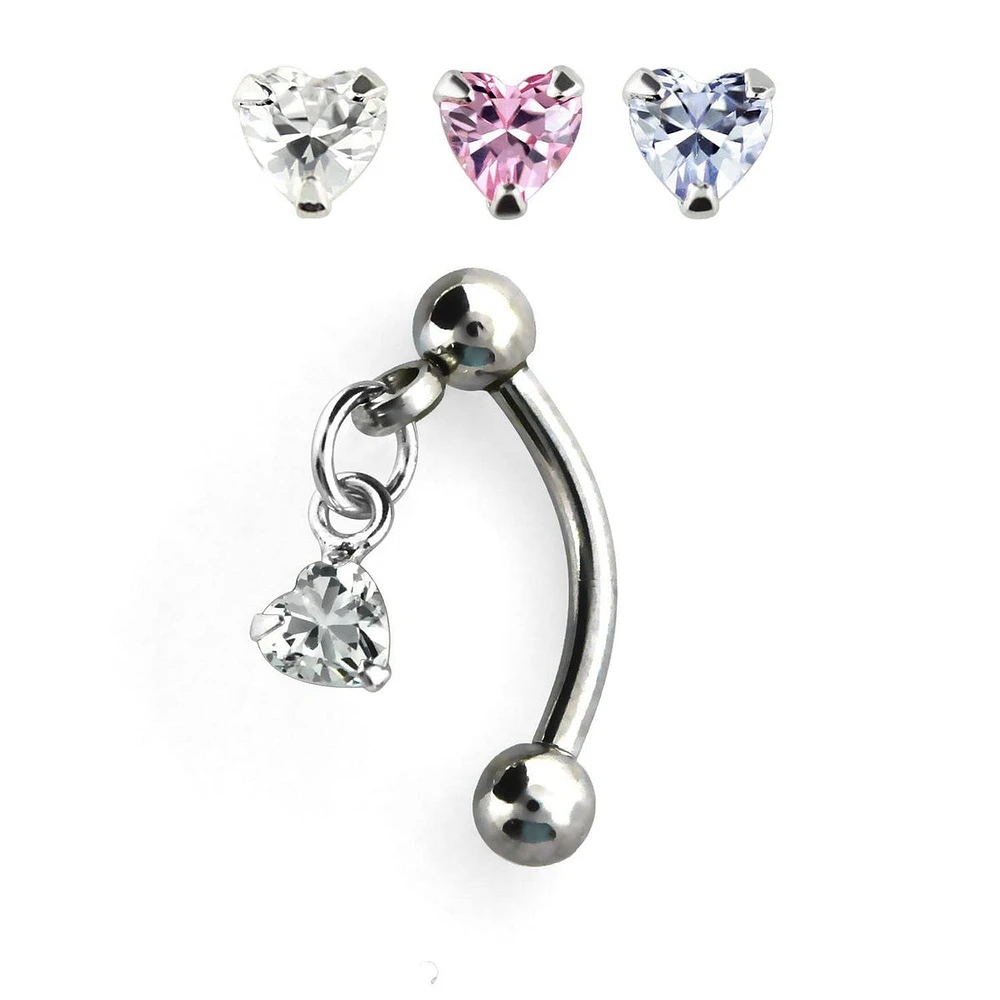 316L surgical Steel Dangling Flower CZ Heart Curved Barbell Tragus Helix Ring