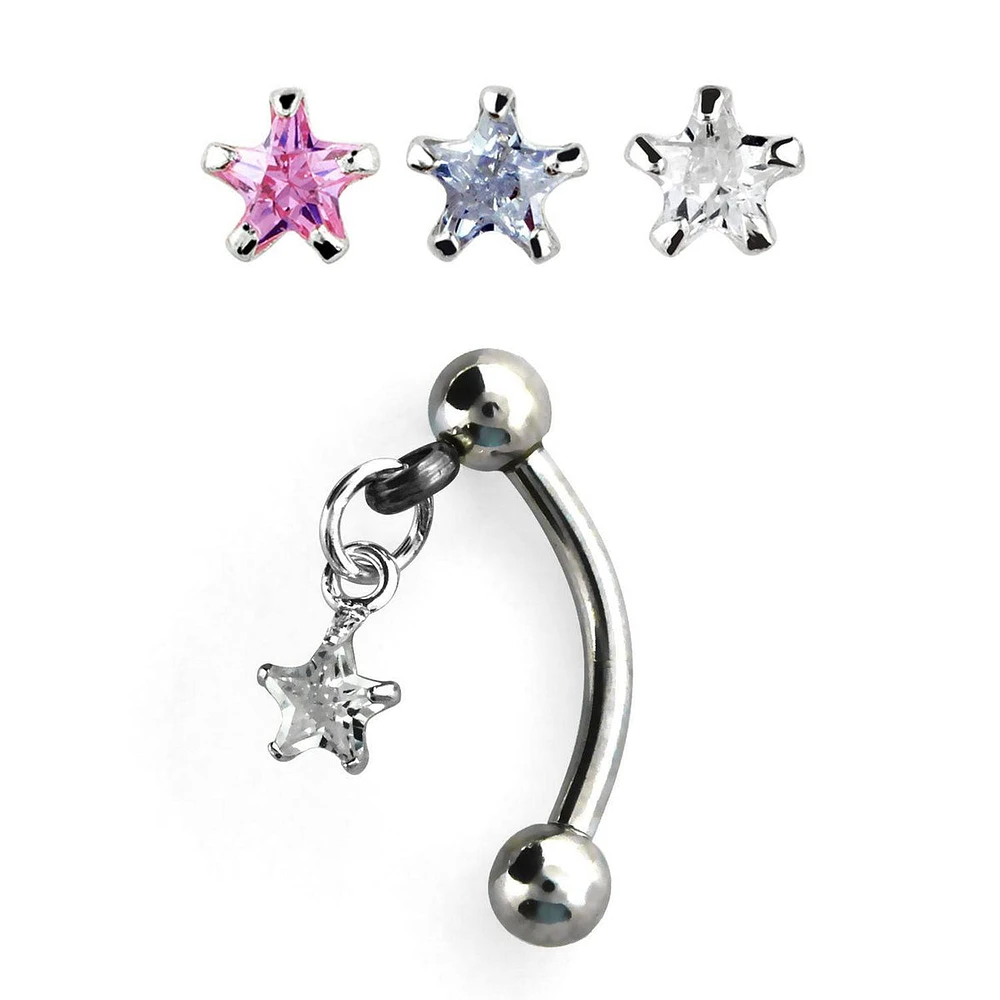 316L surgical Steel Dangling Flower CZ Star Curved Barbell Tragus Helix Ring