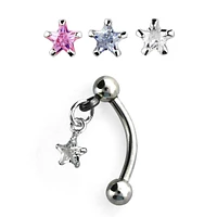 316L surgical Steel Dangling Flower CZ Star Curved Barbell Tragus Helix Ring