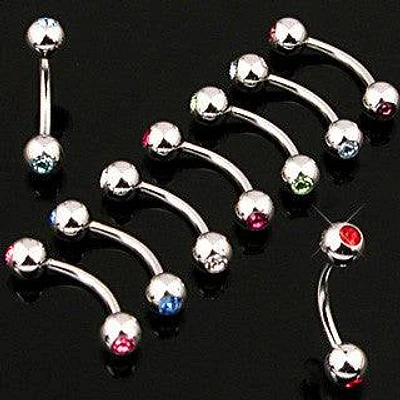 316L Surgical Steel Double Ball Gem Curved Eyebrow Ring Barbell