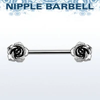 316L Surgical Steel Double Flower Rose Nipple Ring Straight Barbell