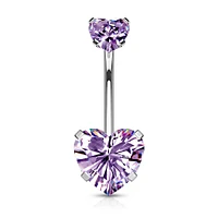 316L Surgical Steel Double Heart Tanzanite CZ Gem Belly Button Ring