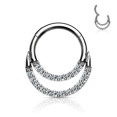 316L Surgical Steel Double Line White CZ Hinged Easy Click Septum Ring