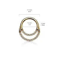 316L Surgical Steel Double Line White CZ Hinged Easy Click Septum Ring