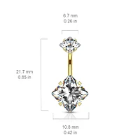 316L Surgical Steel Double Square Aqua CZ Gem Belly Button Ring