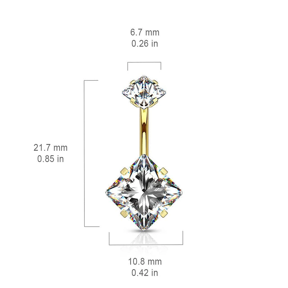 316L Surgical Steel Double Square Tanzanite CZ Gem Belly Button Ring