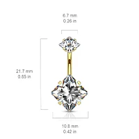 316L Surgical Steel Double Square White CZ Gem Belly Button Ring
