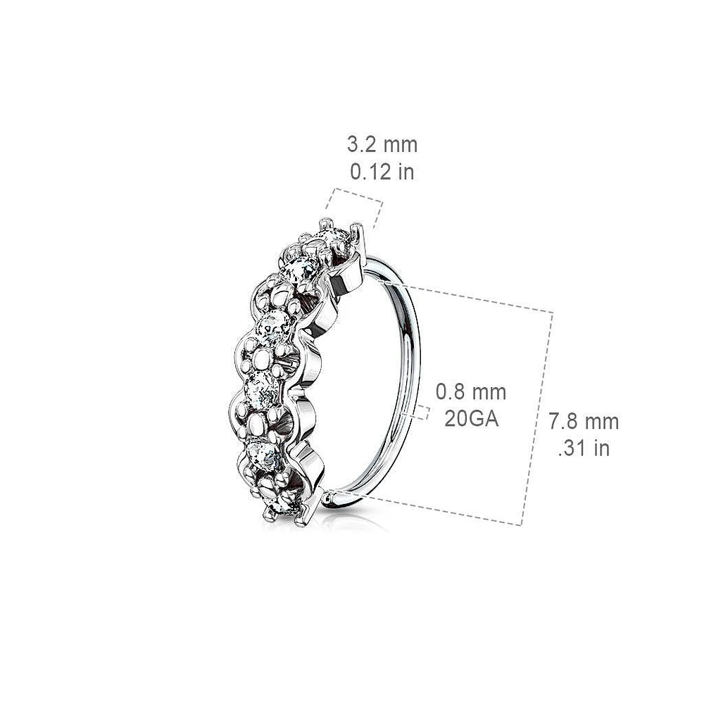 316L Surgical Steel Easy Bend Multi Use Filigree White CZ Hoop