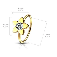 316L Surgical Steel Easy Bend White Flower CZ Nose Hoop