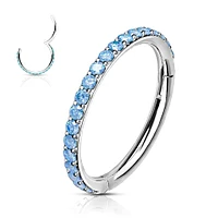 316L Surgical Steel Easy Hinged Aqua CZ Pave Clicker Hoop