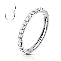 316L Surgical Steel Easy Hinged CZ Pave Clicker Hoop