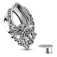 316L Surgical Steel Filigree Teardrop Shaped Double Flared Tunnels