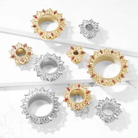 316L Surgical Steel Floral Tribal White CZ Ear Tunnels