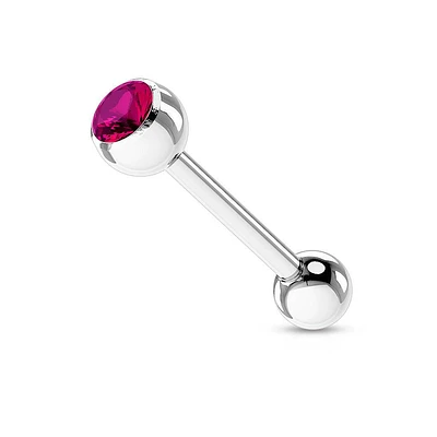316L Surgical Steel Fuchsia Gem Straight Barbell Tongue Ring